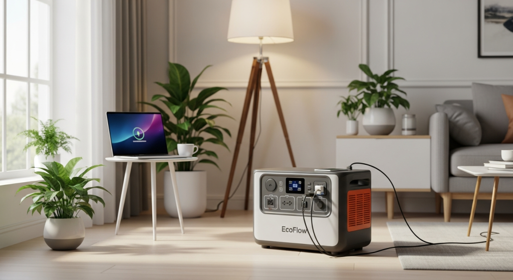 EcoFlow DELTA Pro portable power station with expandable battery modules displayed in home setting